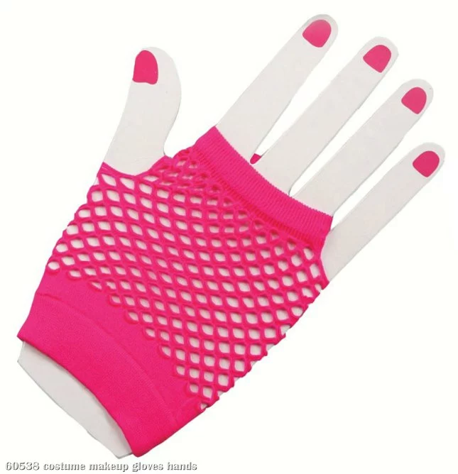 80's Neon Pink Short Fishnet Adult Gloves 1 80's Neon Pink Short Fishnet Adult Gloves
