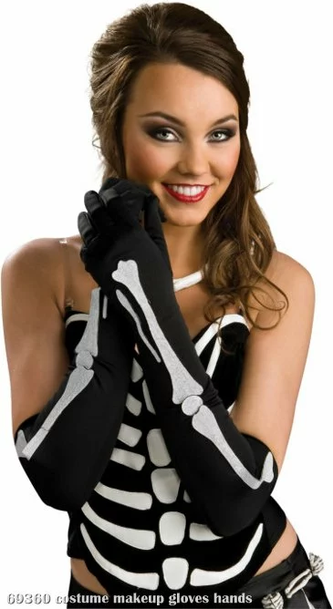 Long Black Gloves With Bone Design Adult 1 Long Black Gloves With Bone Design Adult